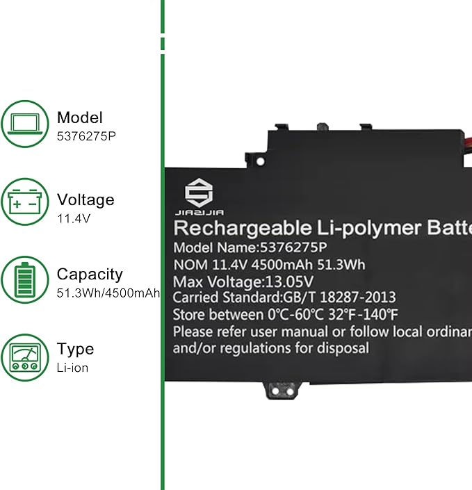 Batería Reemplazo Laptop JIAZIJIA 5376275P 11.4V 51.3Wh 4500mAh Negro miniatura 2