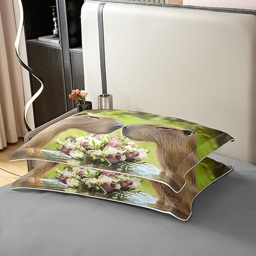 Miniatura 6 de Capybara - Juego de funda de edredón 100% algodón, tamaño individual, para niños, amantes de los animales, juego de funda de edredón para niños,