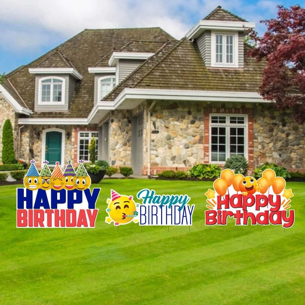VictoryStore Yard Decorations - Accessories Outdoor Yard Signs 2 Stakes Included Per Sign (Birthday Emoji 13619)