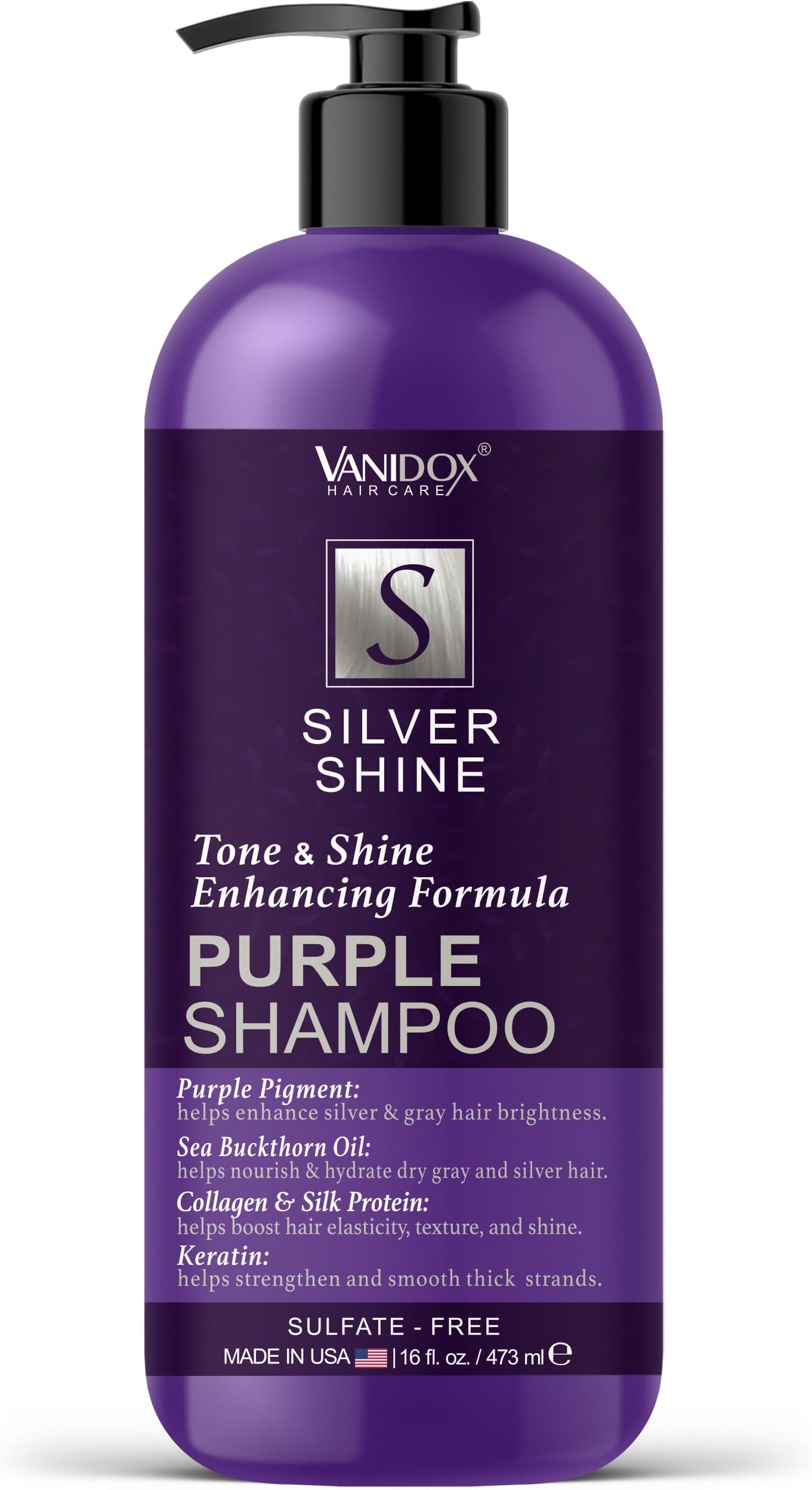 VANIDOX Brass Toning Purple Shampoo for Grey and Silver Hair, Infused with Purple Pigment, Sulfate Free Shampoo for Gray and Silver Hair (16 fl oz)