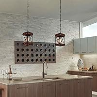 Vista 2 de Fivess Lighting Rustic Farmhouse Plug in Pendant Light with 15ft Cord, On/Off Switch, Wood & Metal Cage Adjustable Chains Industrial Mini Hanging