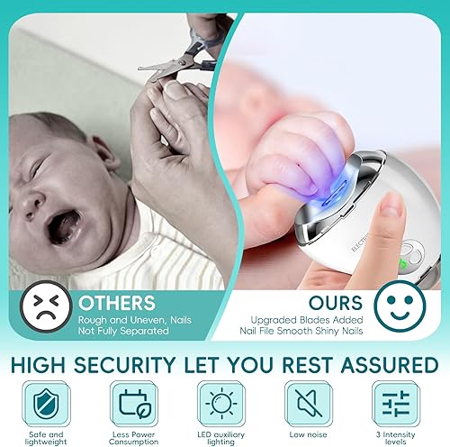 Miniatura 5 de Cortauñas eléctrico automático con luz LED y lima de uñas, pantalla digital LCD de 3 velocidades, almacenamiento de clips de uñas, recortadora de