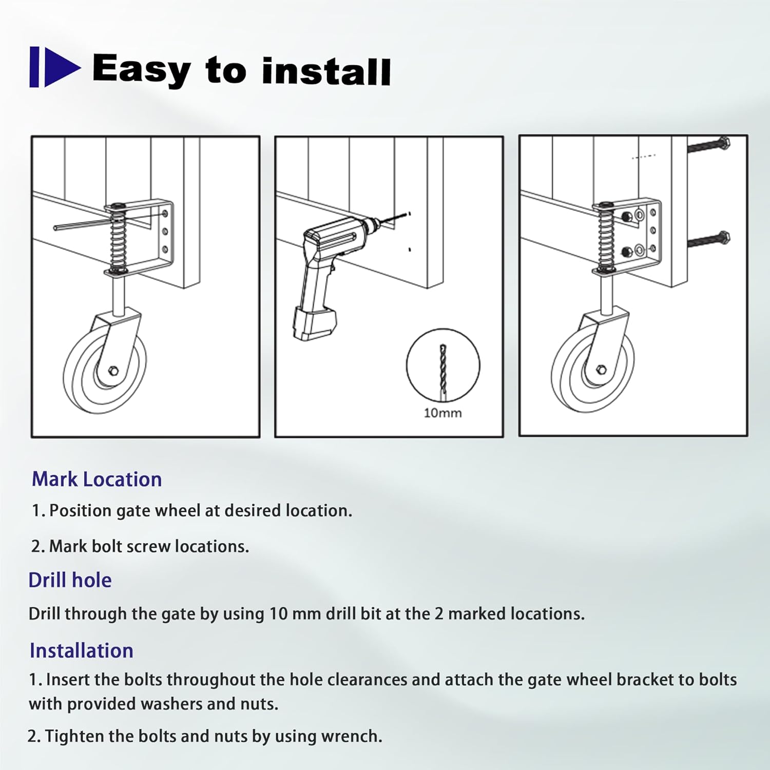 4.3" Heavy Duty Gate Wheel - Spring Loaded Gate Wheel for Wooden/Metal/Fence Gate, TPR Rubber & Precision Bearings, Dual Rust Protection, 2 Pack