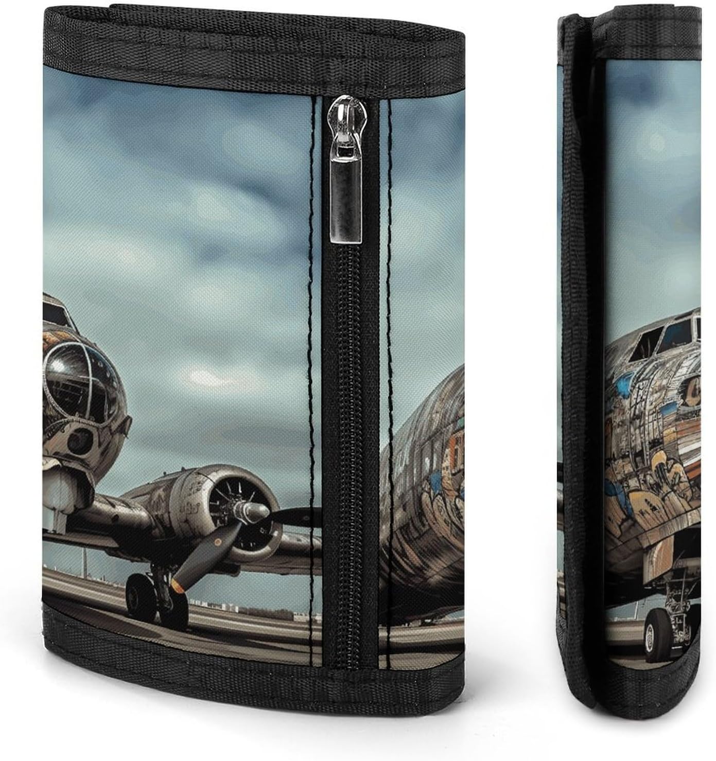 Airplane Art Wallet Compact Trifold Wallet with Keychain Lightweight & Durable Purse for Outdoor