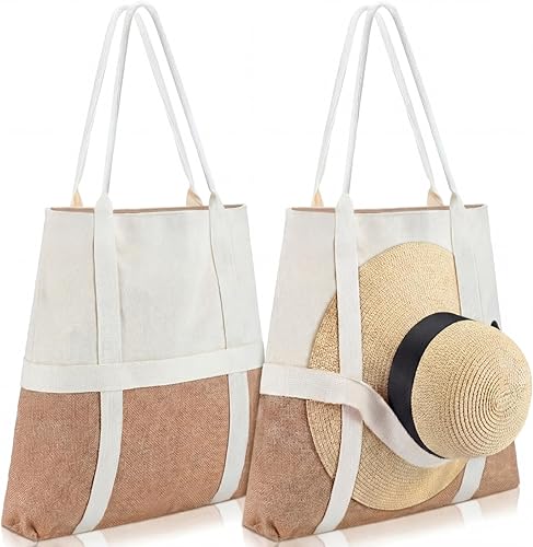 Bolsa de playa bohemia para mujer, 16.5 x 17.5 x 4 pulgadas, bolsa de playa tejida grande de verano con correa de soporte para sombrero para viajes