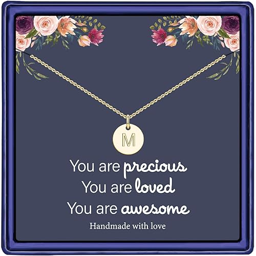 Hidepoo Stocking Stuffers for Teen Girls Women Kids - 14K Gold Filled/Rose Gold/S925 Sterling Silver Disc Initial Necklaces for Girls Jewelry Birthday Gifts Christmas Gifts for Grandkids Teens Women
