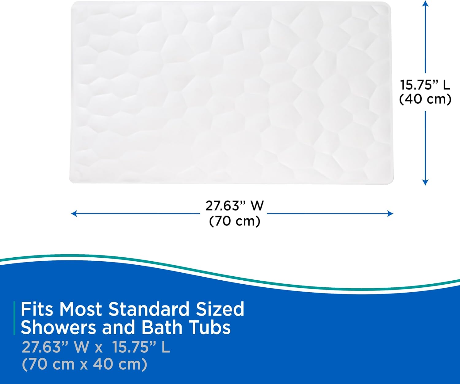 Kenney KN67270 Textured Rubber Stone Bath Mat, Shower Mat, Tub Mat with Suction Cups for Use Inside the Bathroom Shower, 27.63" L x 15.75" W, White