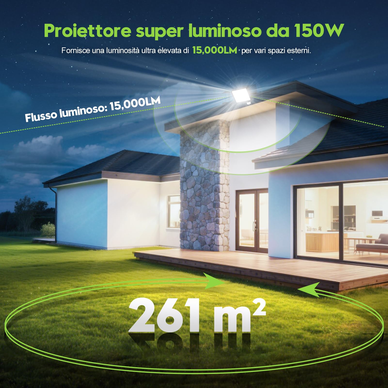 Sararoom 2×150W Faretto Led da Esterno con Sensore di Movimento, 15000LM Faro Proiettori - 108Leds 6500K Bianca Fredda Luci di Sicurezza IP65 Impermeabile Lampade da parete per Giardino Garage Cortile