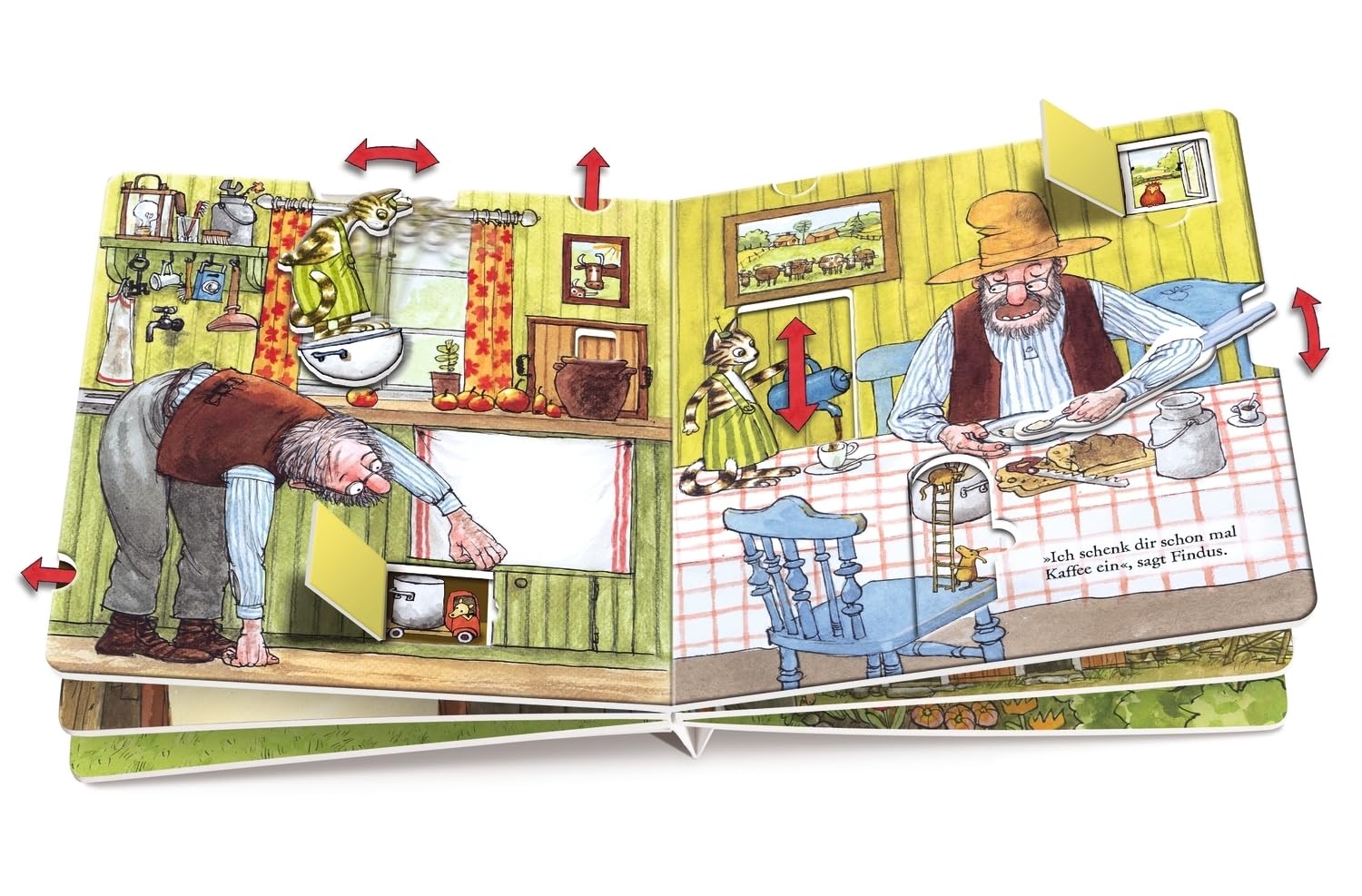 Pettersson und Findus bauen ein Auto: Pappbilderbuch ab 2 Jahren mit vielen Klappen, Schiebern & Drehrädern