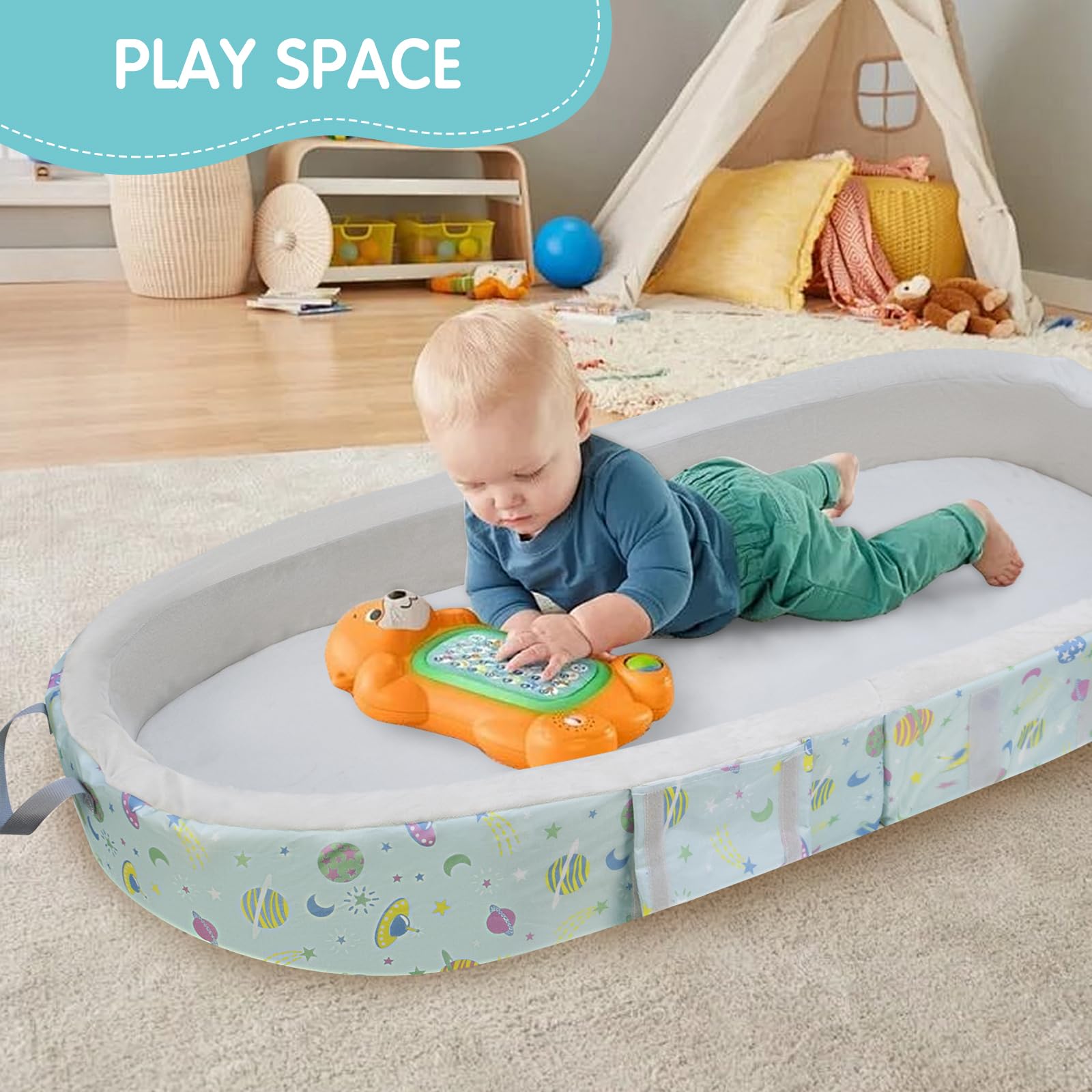 Letto da viaggio portatile e impermeabile, lettino da viaggio pieghevole per bambini con materasso, lettino da viaggio per neonati, bambini e piccoli, lenzuolo lavabile incluso, per campeggio e viaggi