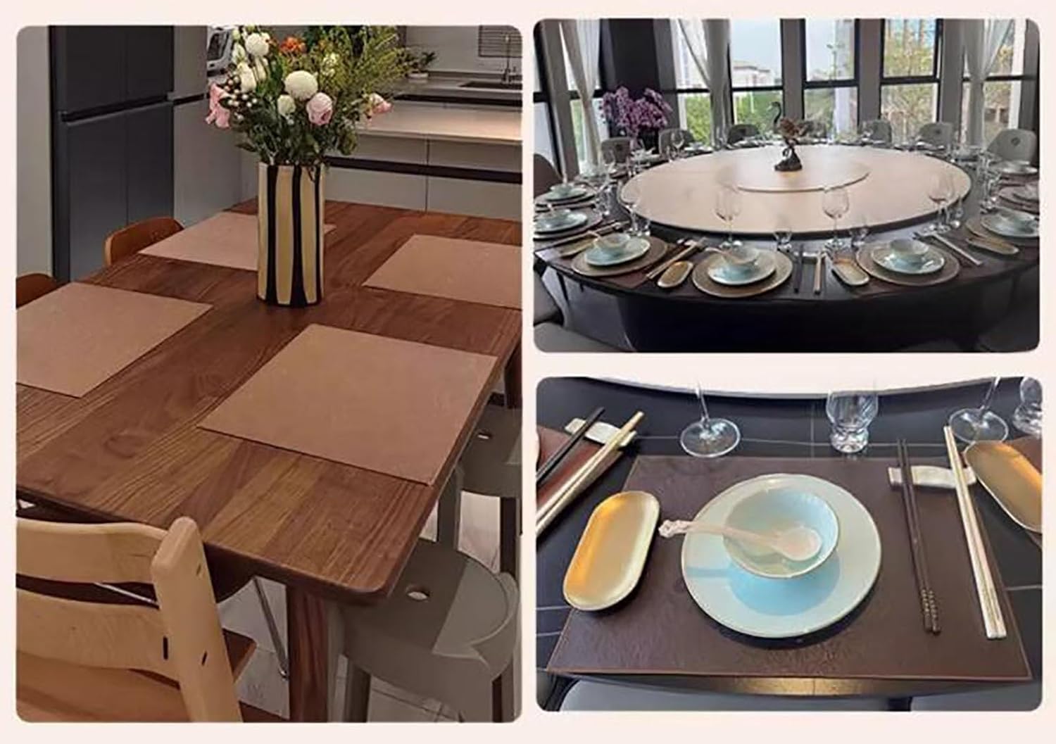 HaDise Washable Fan-Shape Placemats for Round Table, Faux Leather Place Mats Set of 1/4/6/8/10/12, Anti-Skid & Heat Resistant, Retro Table Mats for Kitchen and Dining Tables(10 Pcs)