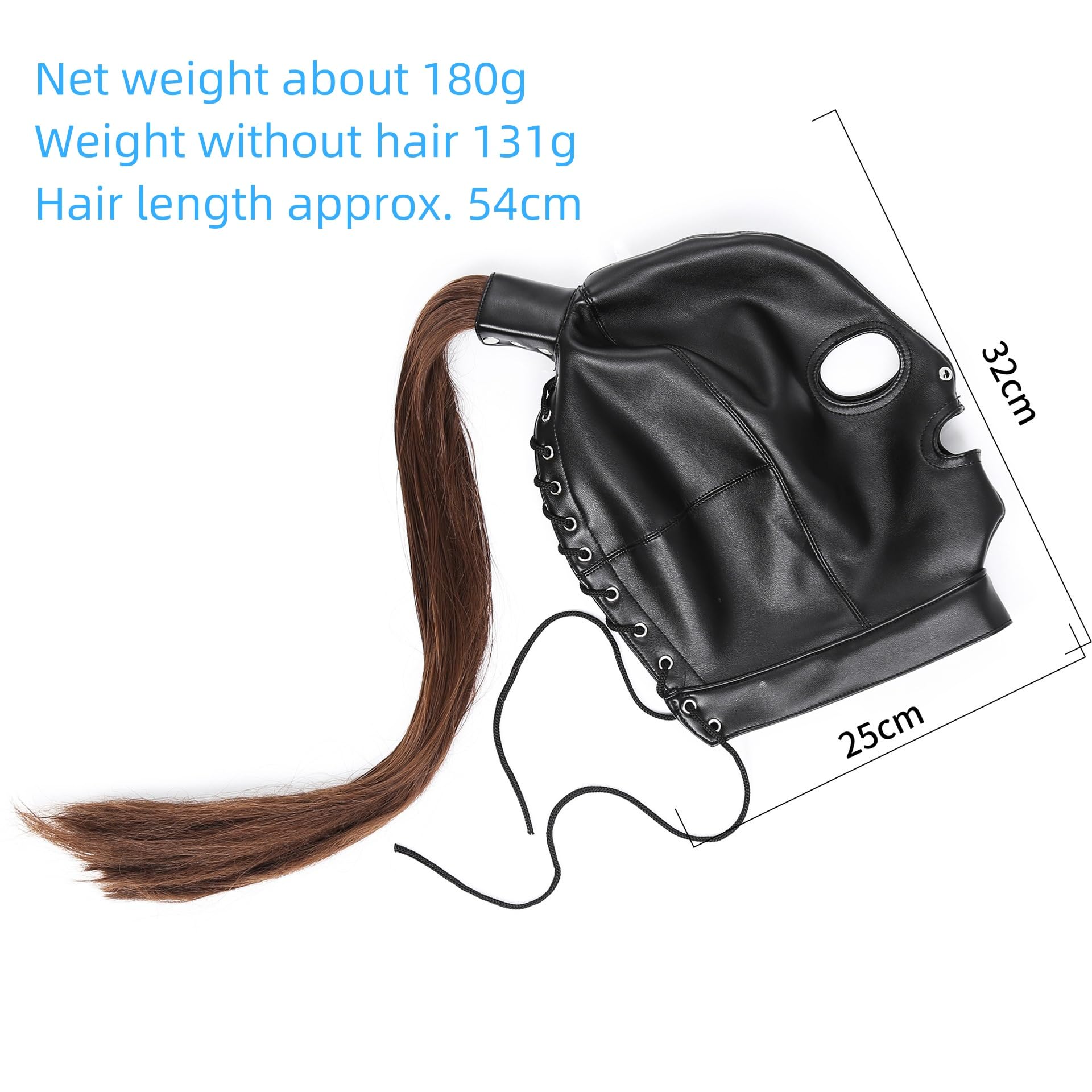 Hdynasty Capuche en cuir PU noir, perruque intégrale à 3 trous, masque sexuel pour les yeux, couvre-chef pour jeu de rôle