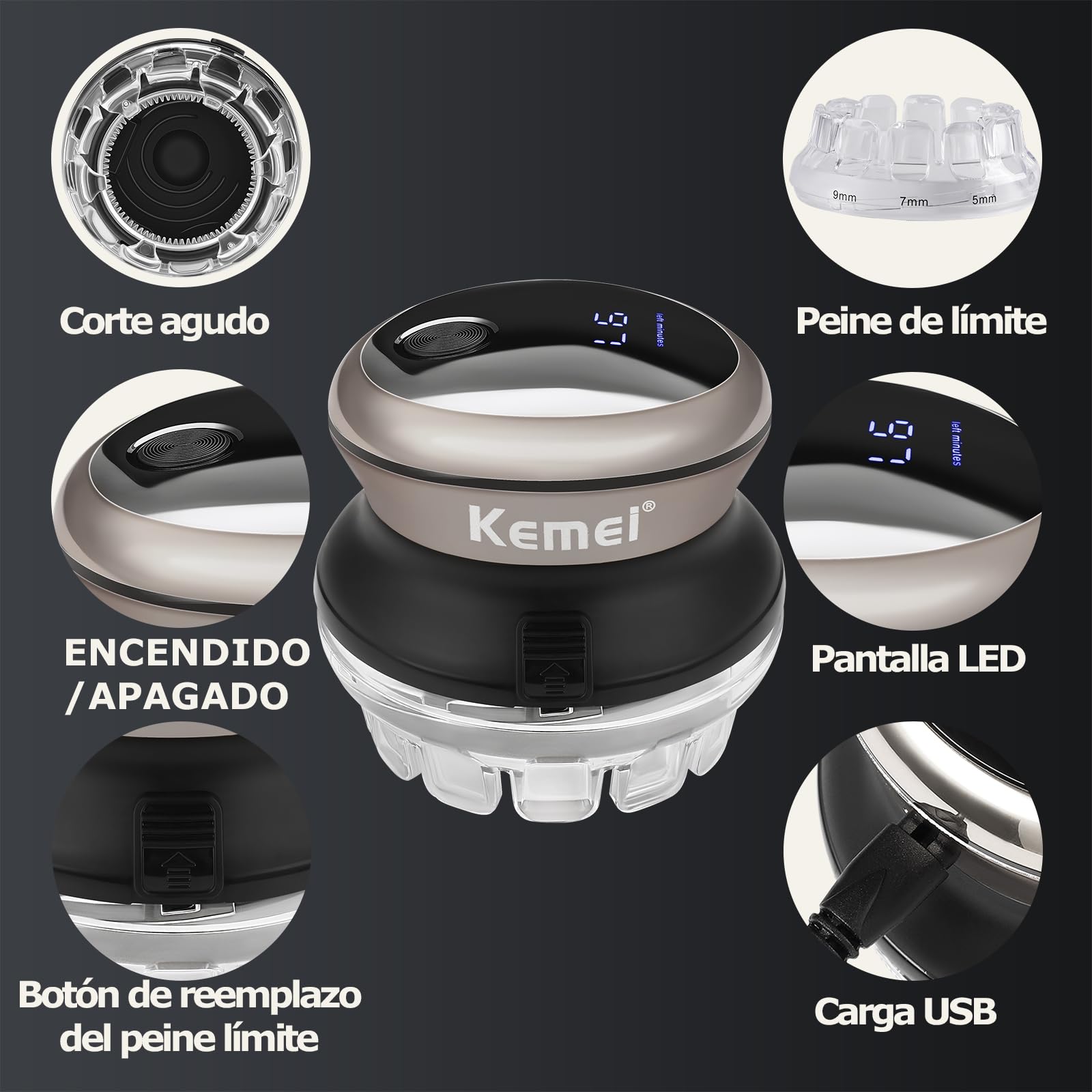 KEMEI Cortapelos para hombres, recortadora de pelo circular inalámbrica | kit de corte de pelo, pantalla LED recargable