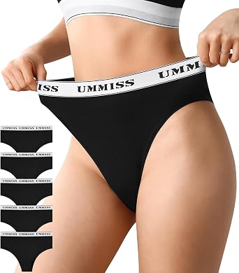 UMMISS High Waisted Cheeky Womens Underwear Cotton Brazilian Panties Soft Breathable Bikini Panties for Women 5 Pack