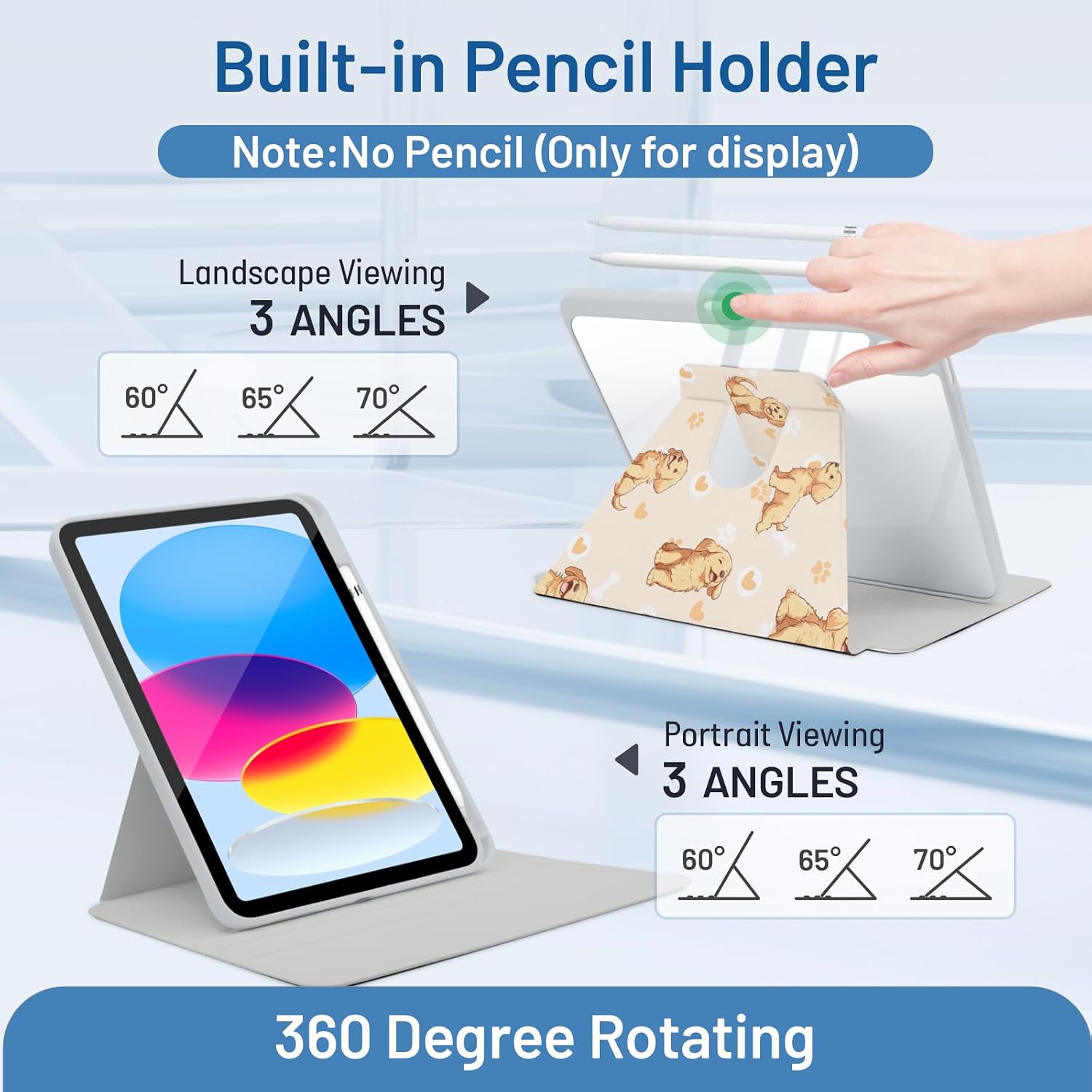 MrARTIST for iPad A16/10th Generation Case with Pencil Holder Cute, Dogs image 5