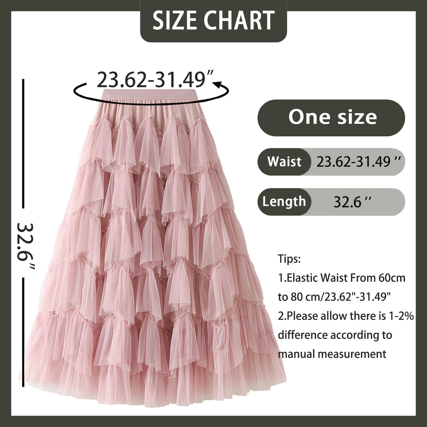 GOLDSTITCH Tulle Skirts for Women Long Fairy Skirt Tutu A-Line Mesh Layered High Elastic Waist Skirts - Image 7