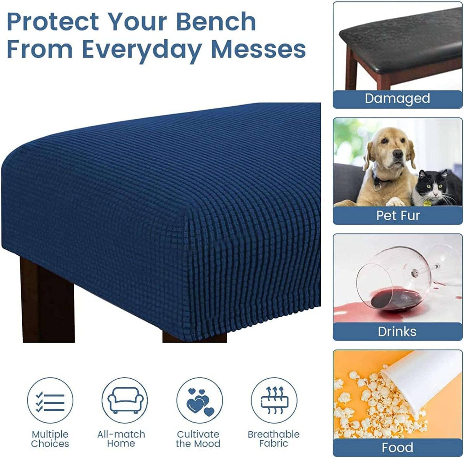 Ottoman Cover Rectangular with Elastic Bottom, Bench Cushion Covers Stretch for Indoor Furniture, Washable, Furniture Protector for Living Room and Kitchen(Orange,70-82in)