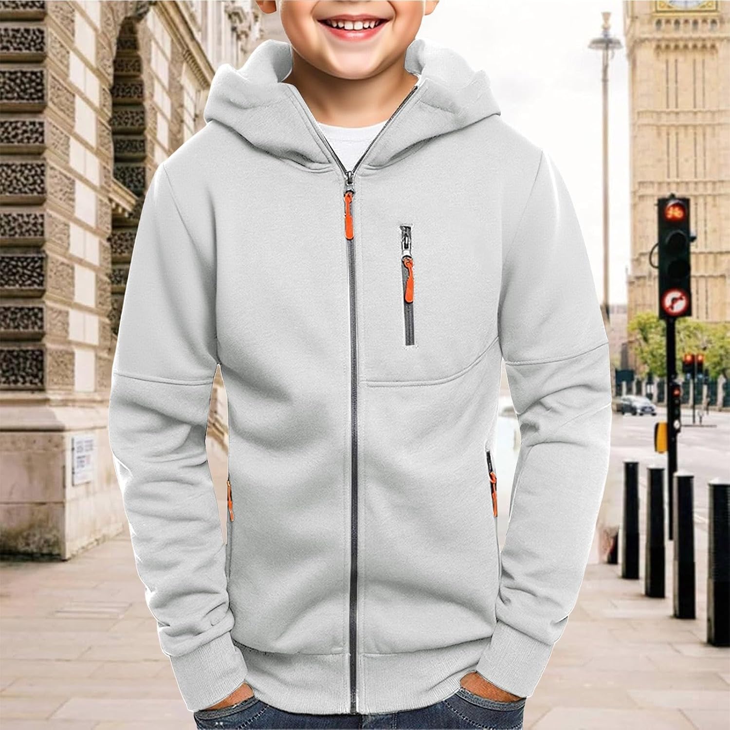 Boys Zip Up Hoodie Oversized Basic Athletic Sweatshirt Trendy Preppy Long Sleeve Hooded Pullover Soft Casual Loose