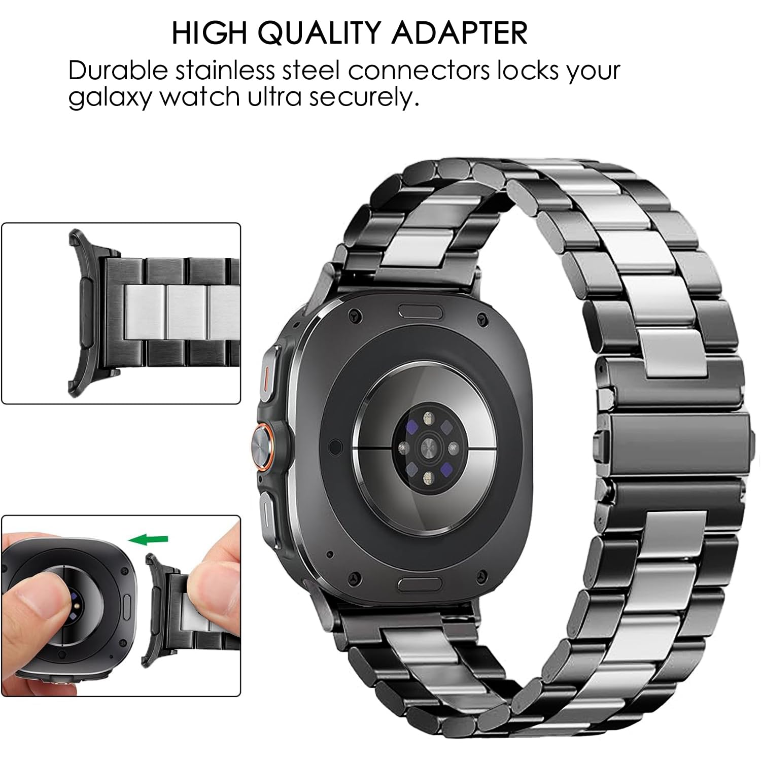 Correas de reloj compatibles con Samsung Galaxy Watch 8 de 40 mm, 44 mm, 8 Classic de 46 mm, correa de repuesto de metal de acero inoxidable sólido sin huecos para Galaxy Watch 8/8 Classic para