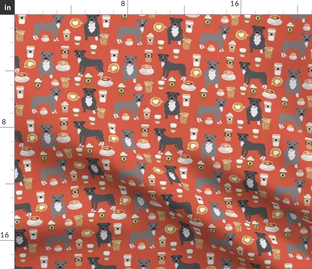 Spoonflower Fabric - Pitbull Grey Coffee Latte Dog Breed Red Orange Dogs Tea Pets Printed on Petal Signature Cotton Fabric by The Yard - Sewing Quilting Apparel Crafts Decor