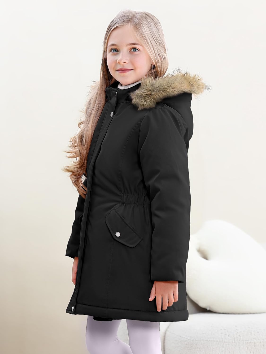 XMWEALTHY Girls' Winter Puffer Coat Kids Warm Windproof Long Parka Hooded Jacket with Fur Trim - Image 2