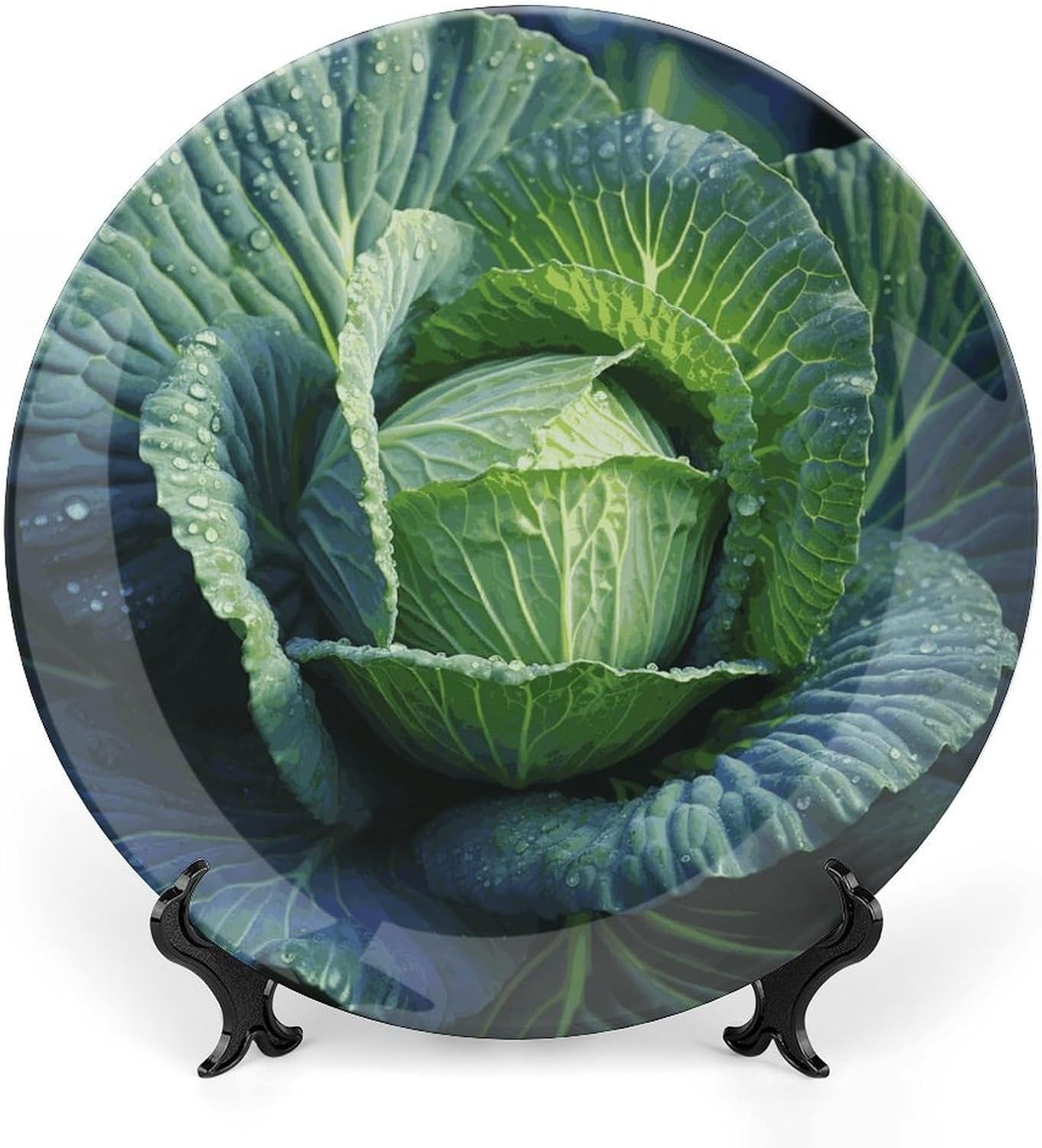 Bright Cabbage Bone China Decorative Plate with Display Stand, Ceramic Ornaments Plate for Wall Hanging, Personalized Porcelain Plates for Office, Living Room 8inch