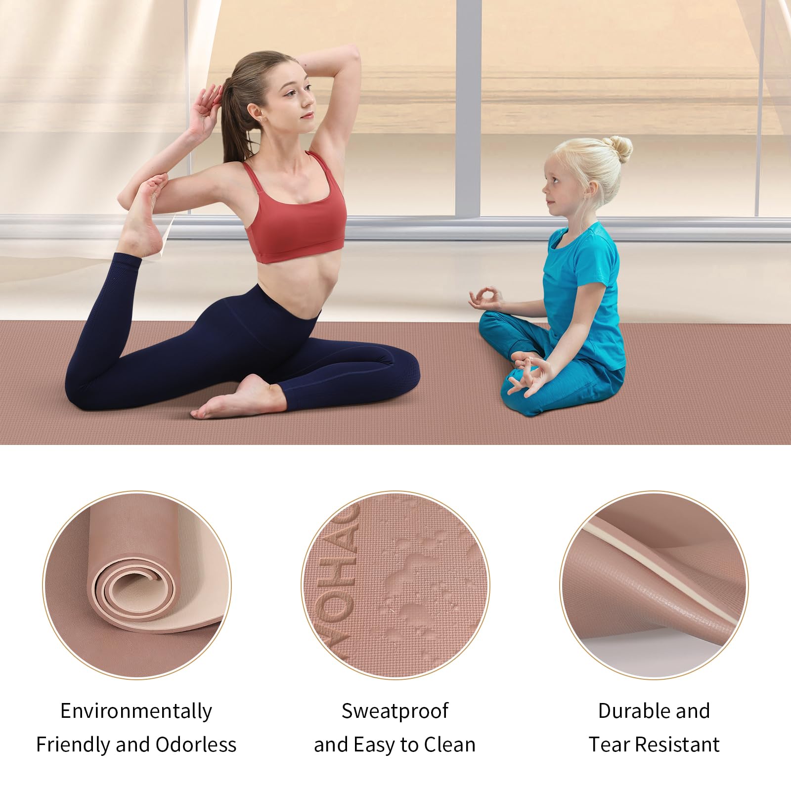Tappetino da yoga extra spesso 8 mm, 182,9 x 71,1 cm, antiscivolo, double-face, doppio colore, materiale POE di alta qualità, con tracolla per yoga, pilates, palestra a casa