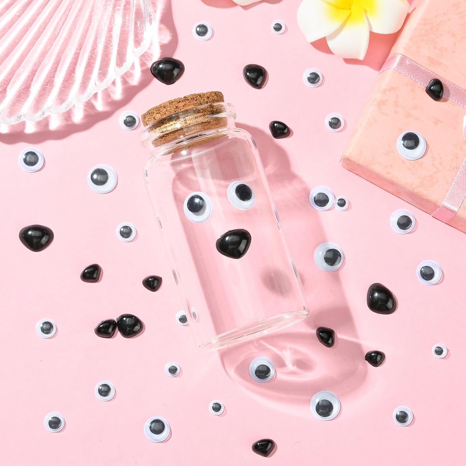 Stiesy 280pcs/box Plastic Wiggle Googly Eyes & Noses for Crafts Self Adhesive Black White Googly Eyes Stickers for DIY Art Crafts Decoration Accessories