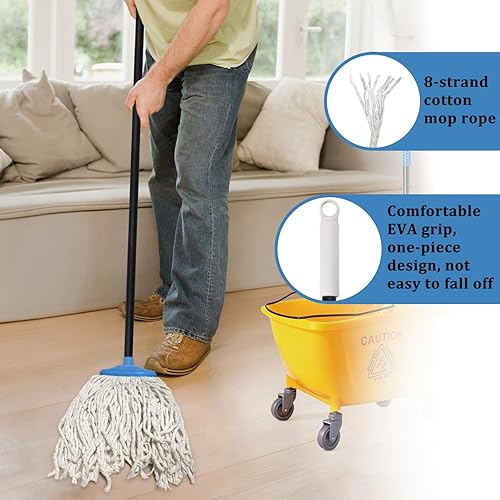 Miniatura 3 de Trapeadores de hilo de algodón para limpieza de suelos, trapeador de limpieza para suelos de madera, azulejos, suelos de madera dura, mango de