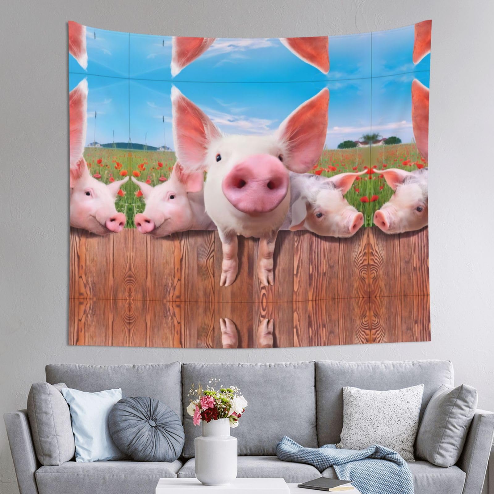 HLSBSSL 60x51in Funny Cute Pig Printed Tapestry Tablecloth for Dormitory and Picnic Rooms - Multifunctional Fabric Hanging