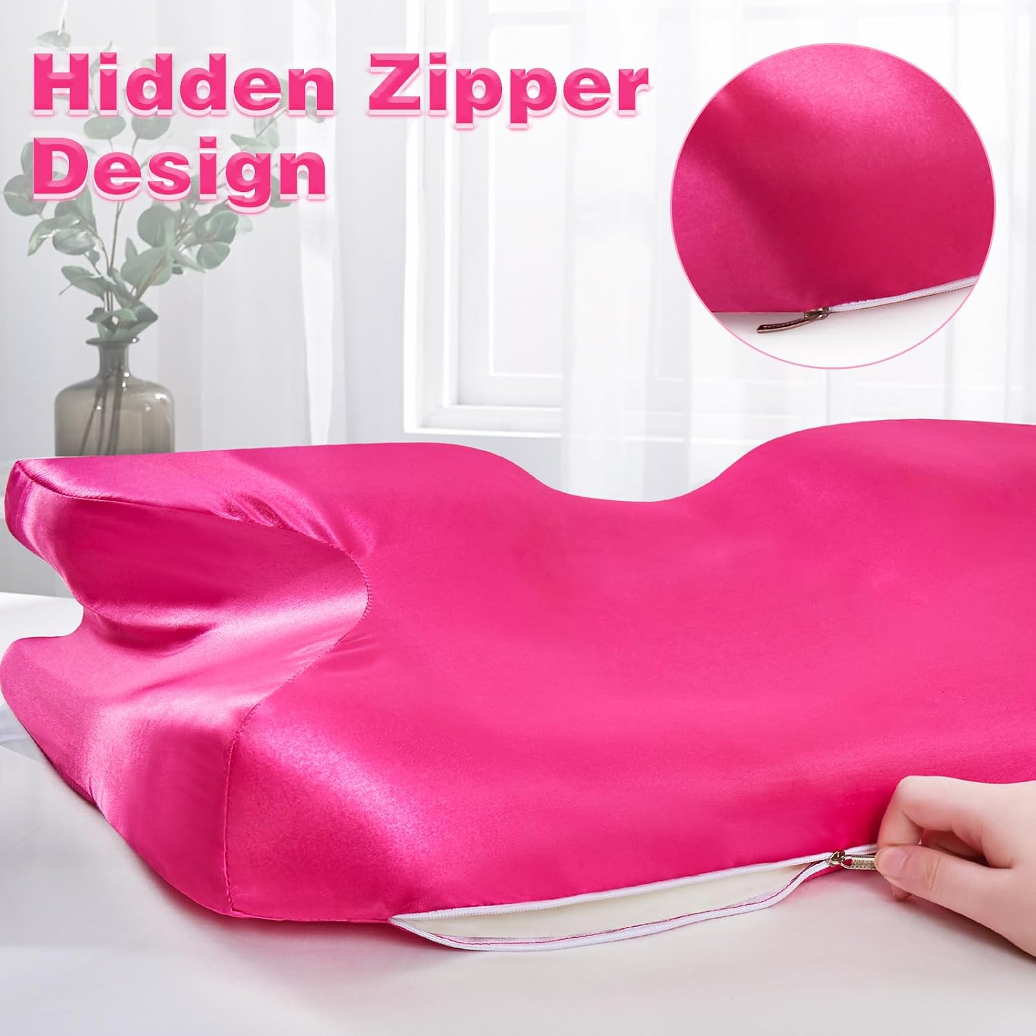 Satin Pillowcase for Cervical Pillow, Hot Pink