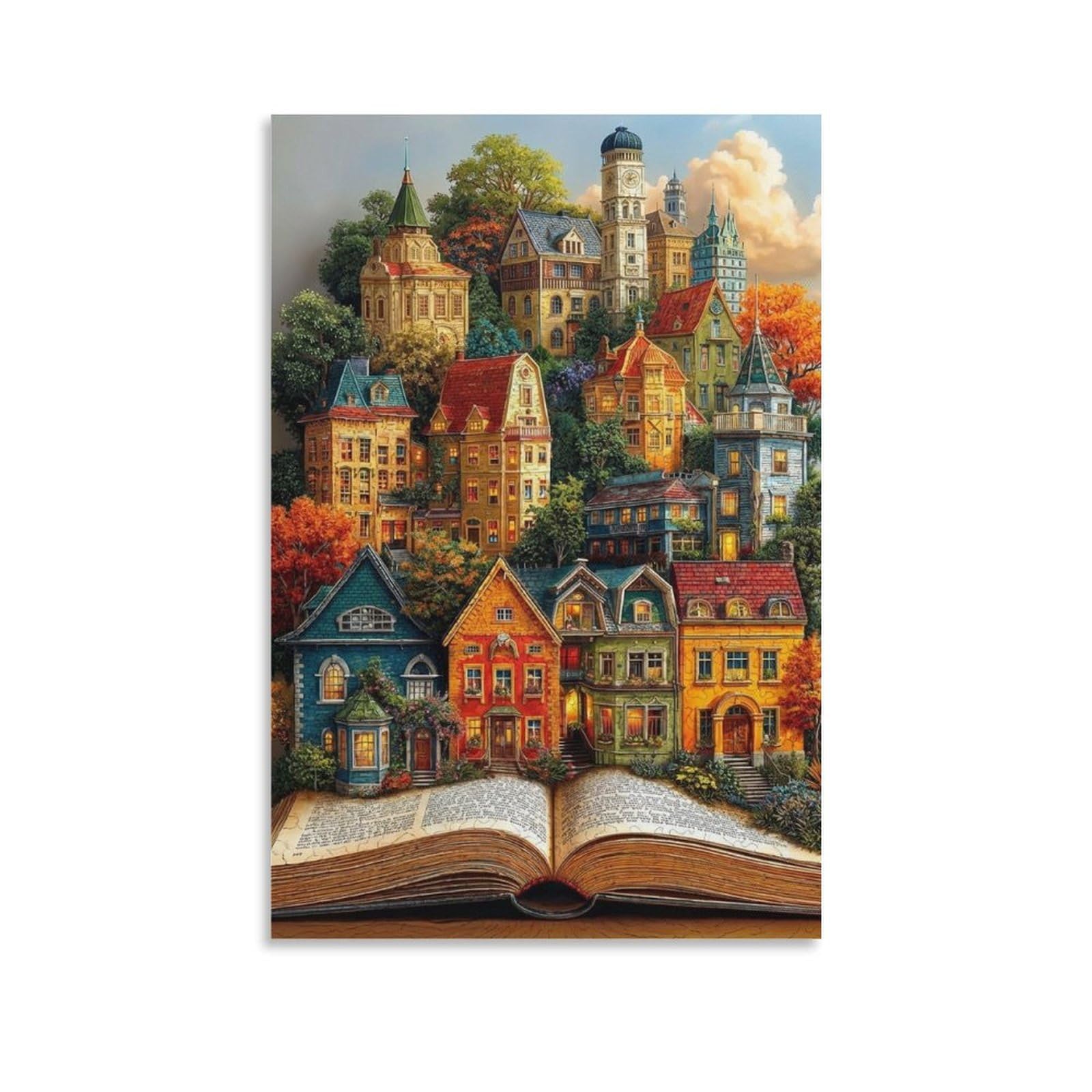 DHBANEIOK Fantasy Book Village Poster Artwork Canvas Prints Picture Modern Wall Art Picture Wall Hanging for Living Room Bedroom Home Decorations 16x24inch(40x60cm)