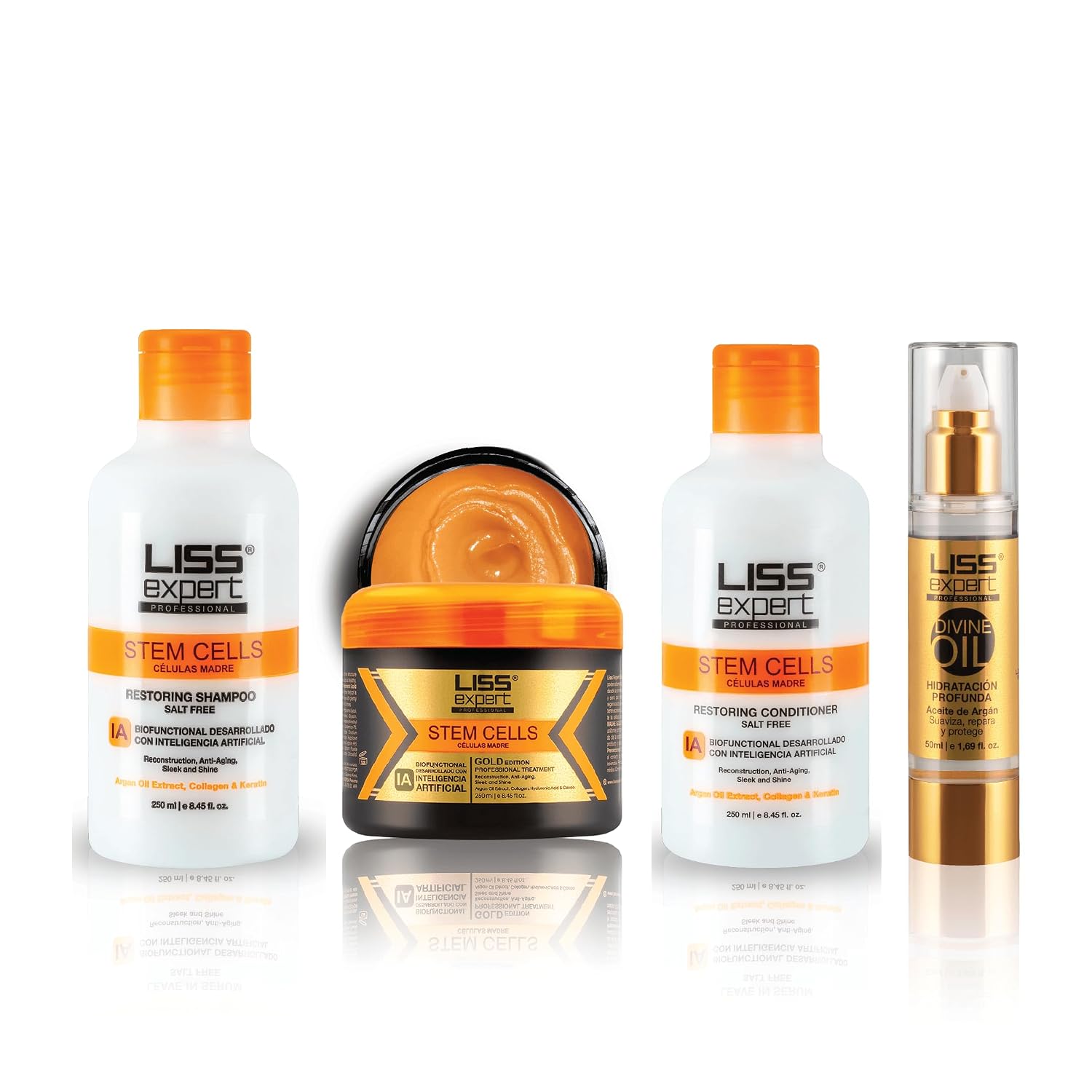 Liss Expert Stem Cells Gold Edition Professional Hair Smoothing Treatment, with Argan Oil, Collagen & Hyaluronic Acid, Shoulder Length, 8.45 fl oz (Magic _ Gold)
