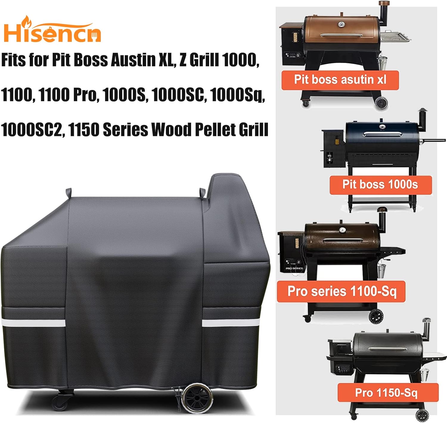 Hisencn Grill Cover for Pit Boss Austin XL, 600D Heavy Duty Pellet Smoker BBQ Cover for Pit Boss 1000 Series, 1000D3, 1000S, 1000SC, Rancher XL, 1100 Pro, 1150, Z Grill 1000 – UV & Fade Resistant