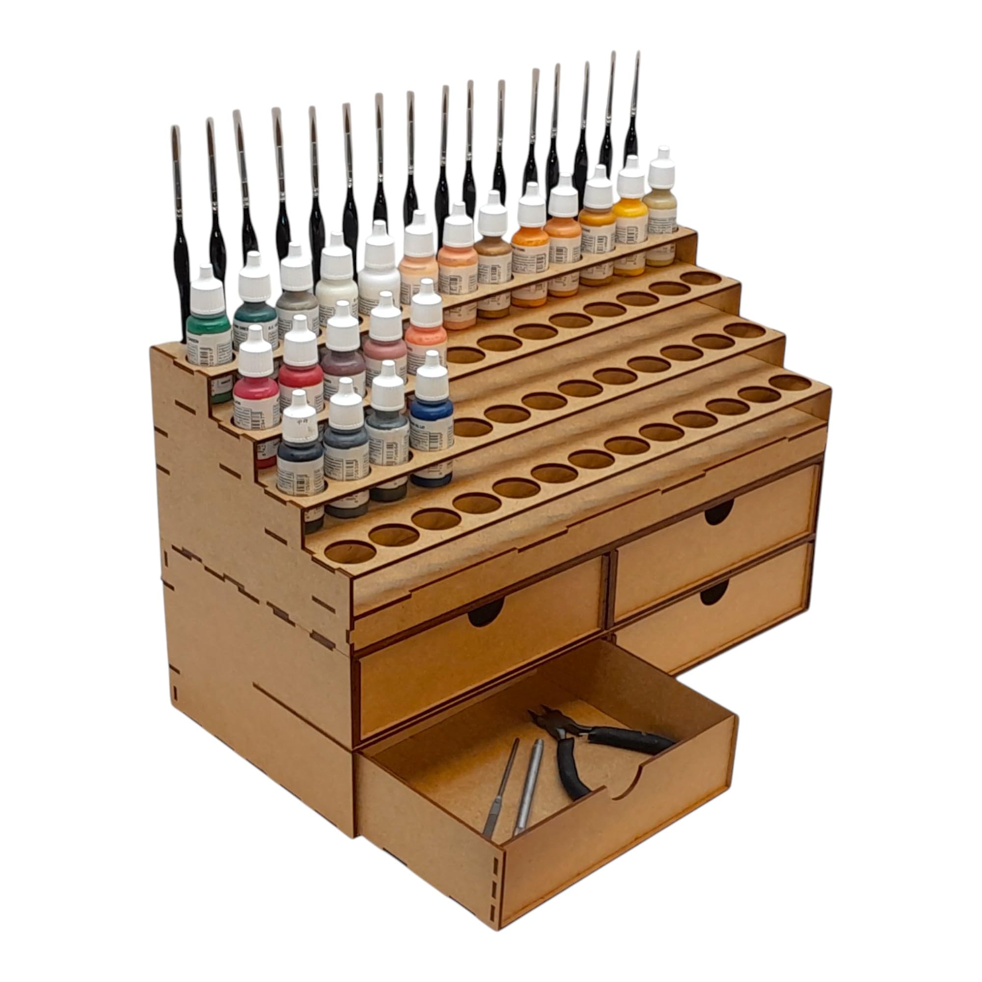 Rangement Peintures Vallejo 52 pots 16 Pinceaux 4 Grands Tiroirs. Support peinture warhammer 40k Compatible Peinture Army Painter rangement maquette outils