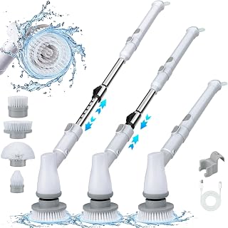 Electric Spin Scrubber, 2023 Upgraded Cordless Shower Scrubber with 400 RPM Dual Speeds, Bathroom Scrubber Cleaning Brush with 4 Replaceable Brushes & Extension Arm for Bathtub Grout Tile Floor