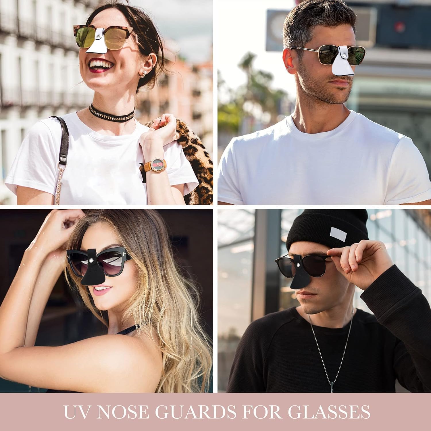 8 Set Nose Sun Protection Nose Protector UV Eye Patch for Glasses Sunlight Men Women (Black White, M)