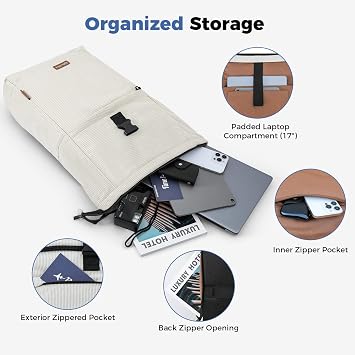 Laptop Backpack for Men and Women with Anti-Theft Zipper, Corduroy Backpack Expandable 18-25L, Roll Top Backpacks for Work,School, Business Trips
