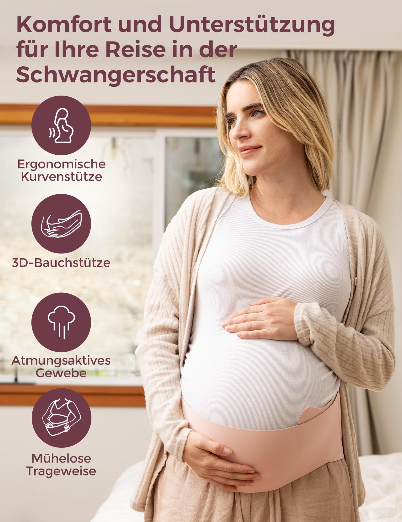 Momcozy Schwangerschafts-Bauchband – Ergonomische Rückenstütze & atmungsaktives Material – Verstellbarer Umstandsgürtel zur Linderung von Bauch-, Becken- und Rückenschmerzen