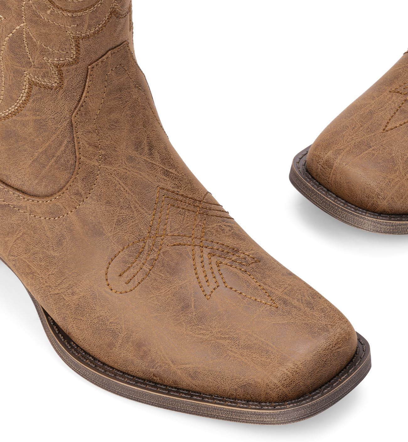 Pasuot Western Cowboy Boots for Women - Square Toe Mid Calf Cowgirl Boots, Low Chunky Heel Country Boot with Classic Retro Embroidery Pull On for Ladies Rodeo Festival Concert Daily Outfits