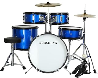Juego de batería para niños, 5 piezas de 16 pulgadas, kit de batería para principiantes para niños de 2 a 9 años, juego de batería completo para jóvenes con trono ajustable, platillo, charles, pedal y baquetas, musical completo para principiantes