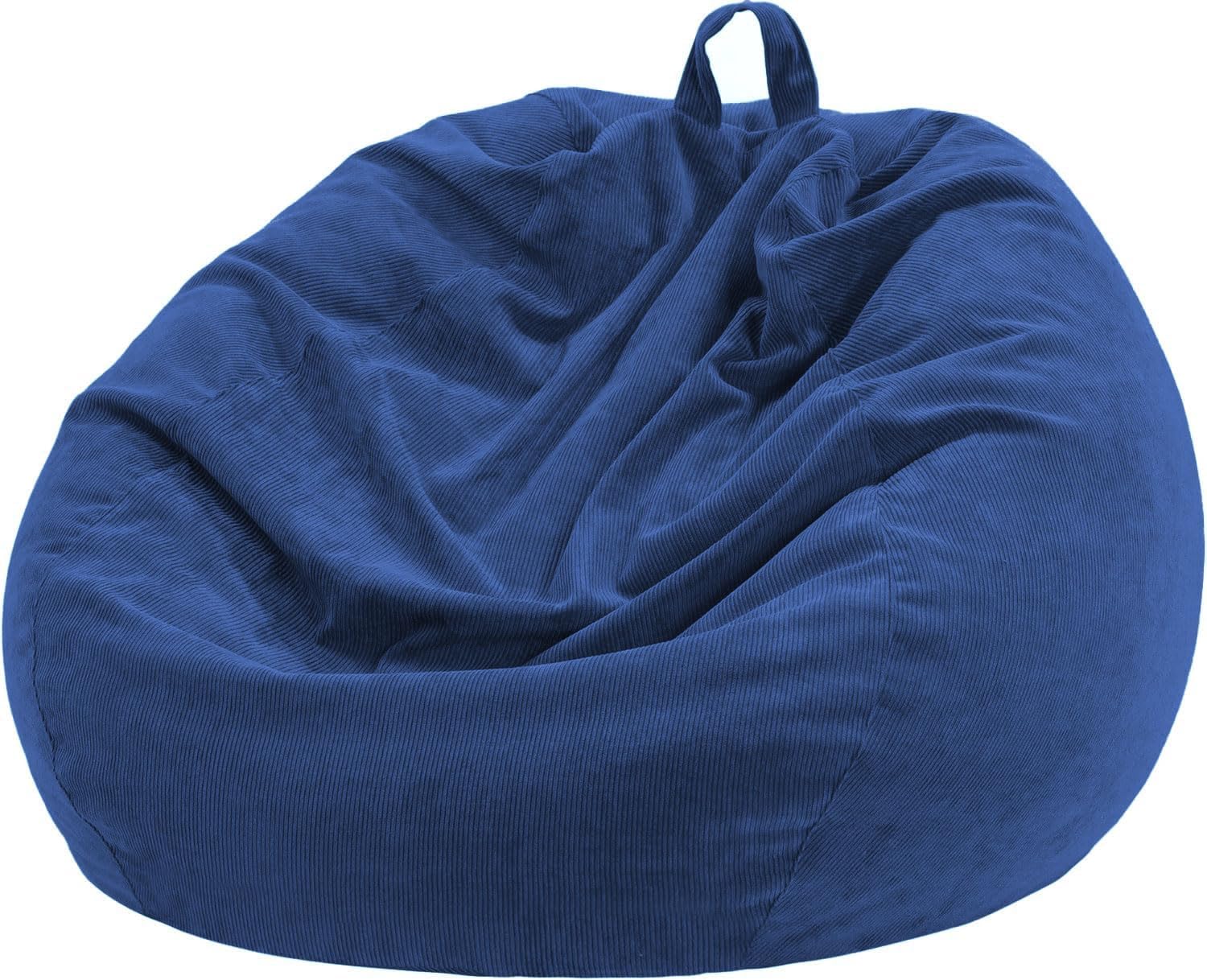 Bean Bag Chair Cover (No Filler) for Kids and Adults. Extra Large 300L Bean Bag Stuffed Animal Storage Washable Soft Premium Corduroy Stuffed Plush Toys Bean Bag Cover (Navy Blue)