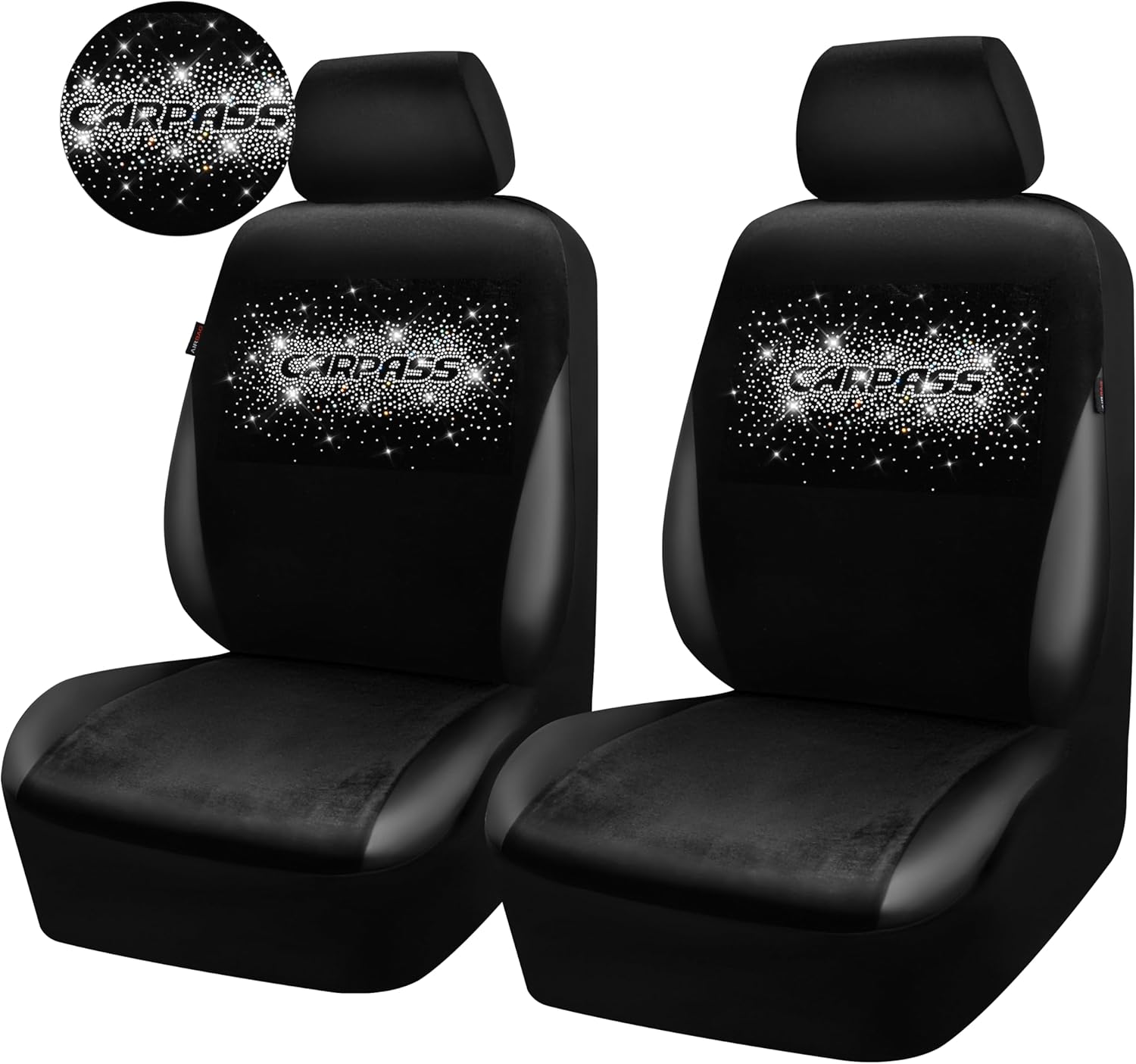 CAR PASS Velour Rhinestone Bling Seat Covers Front Seats Only Velvet, Warm Winter Breath Summer Soft Short Plush Universal for SUV Trucks Van Cute Women Sparkle, 2 Seat 2PCS Black Silver Diamond - Image 7