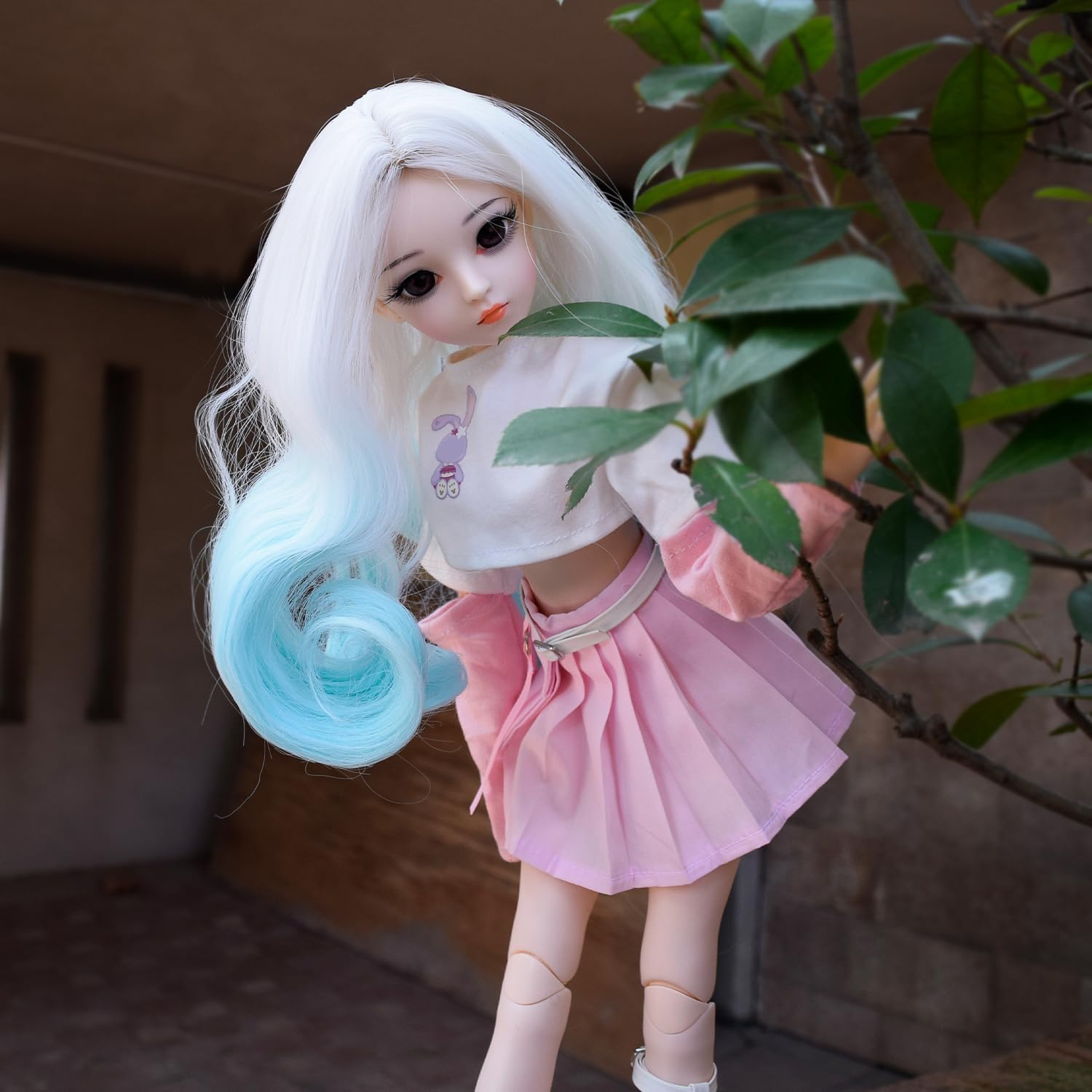 1/3 BJD Doll, 22 Movable Joints Full Set Doll with Long Curly White-Blue Gradient Hair, Pink Outfit & Shoes, Collectible Fashion Ball Jointed Doll for Girls Gift