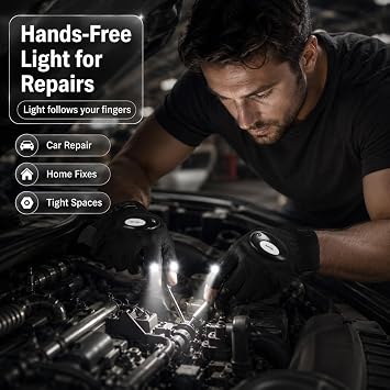 Mylivell LED Flashlight Gloves for Men Hands Free Finger Light Gloves for Night Fishing, Camping, Hiking, Cycling, Repair Work & DIY | Gadgets for Men, Cool Gadgets, Outdoor Work, Car Repair
