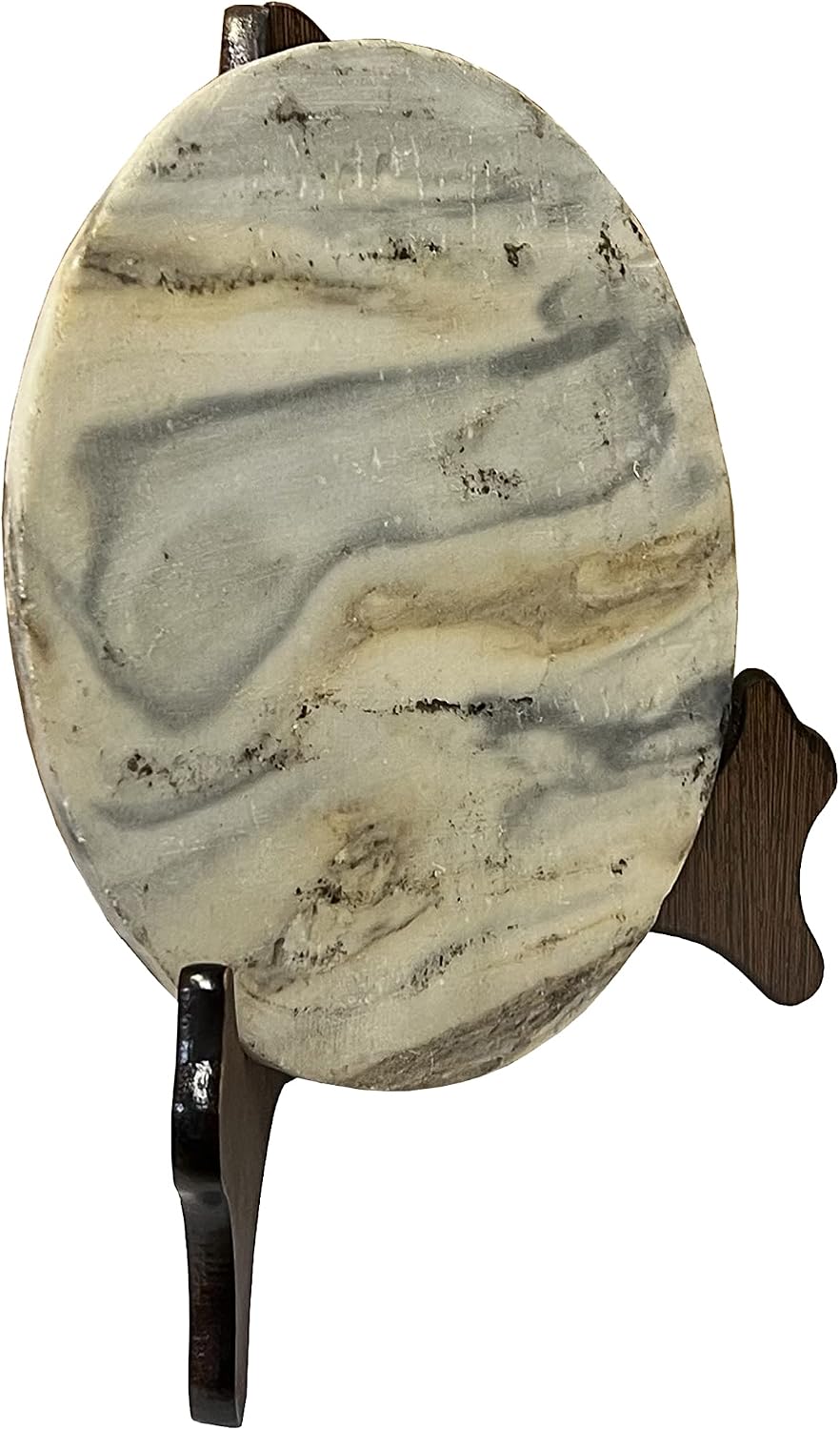 Chinese Natural Dream Stone Round White Fengshui Plaque Display Aws2256