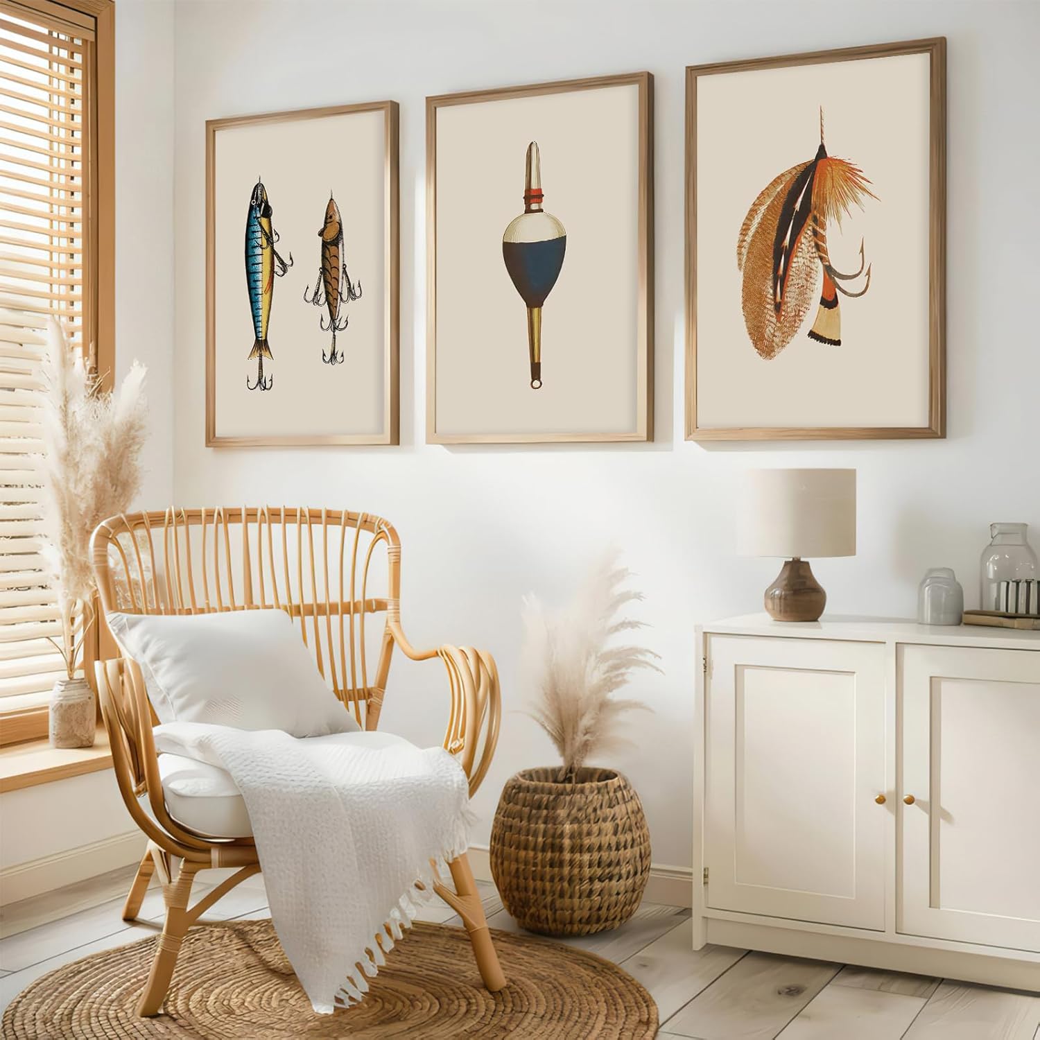 Minimalist Wall Art Coastal Cottage Poster Fishing Art Poster Fishing Enthusiast Wall Decor Retro Fishing Gear Prints Set Of 3 Angler Picture 12x16Inch UnFramed for Man Caves Office Lure Lovers' Space - Image 3