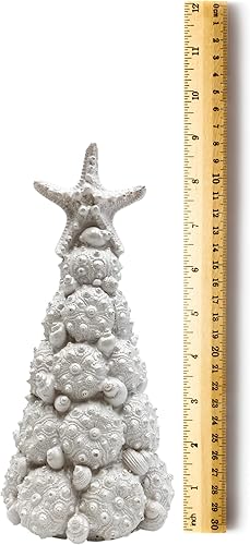 Miniatura 2 de Árbol de Navidad costero de conchas marinas hecho de conchas blancas y coral con estrellas de mar decoraciones de mesa de resina paquete de 2 9