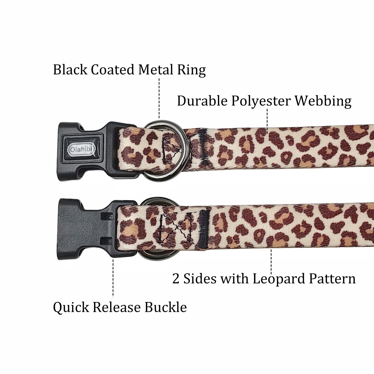 Set combinato collare e guinzaglio per cani, motivo leopardato, materiale poliestere, guinzaglio abbinato 150 cm, piccola taglia (S, caffè chiaro leopardato)