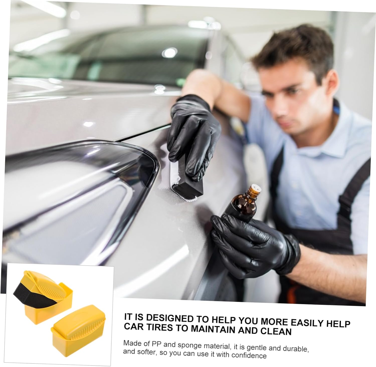 2pcs Car Tire Polishing Sponge Brush Durable Wax Pad for Easy Tire Cleaning and Waxing High-Strength Absorbent Tool for Auto Detailing for Interior and Exterior Use